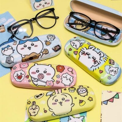 Chiikawa Glasses Case – 16×6cm PU Leather with Matching Cleaning Cloth | Kawaiigiftshop