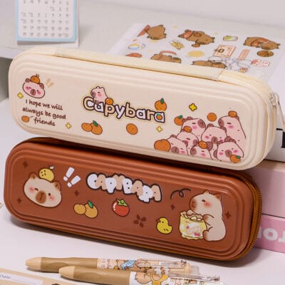 Capybara Pencil Case | Zippered Plastic Pen Box with Divider (21cm) | Kawaiigiftshop